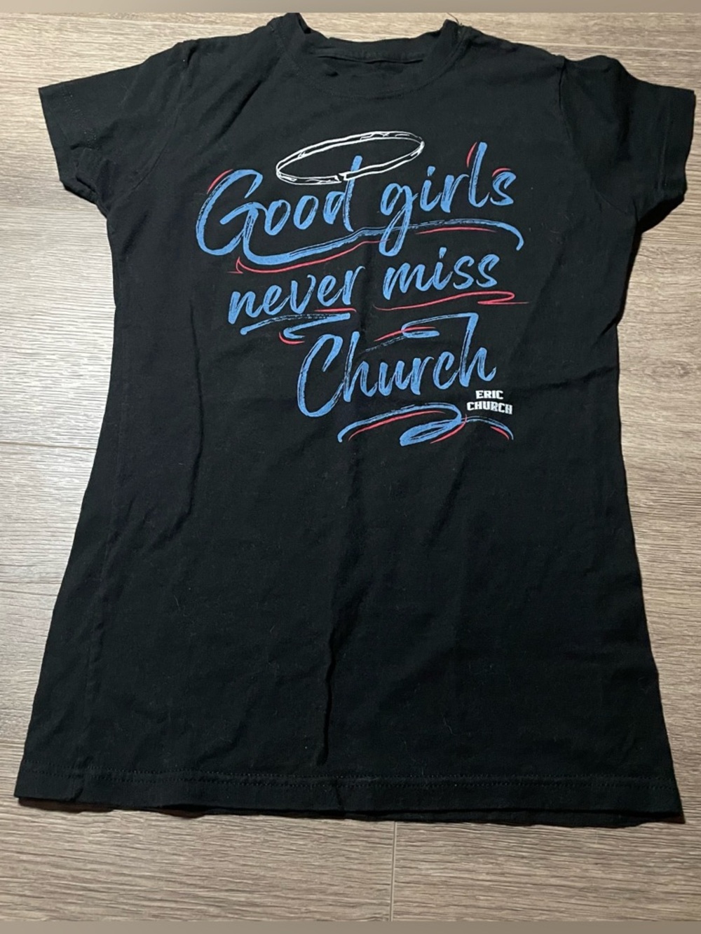 Eric Church Double Down Tour T-Shirt Women’s Small “Good Girl’s Never Miss” Tee